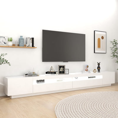 TV-taso LED-valoilla valkoinen 300x35x40 cm
