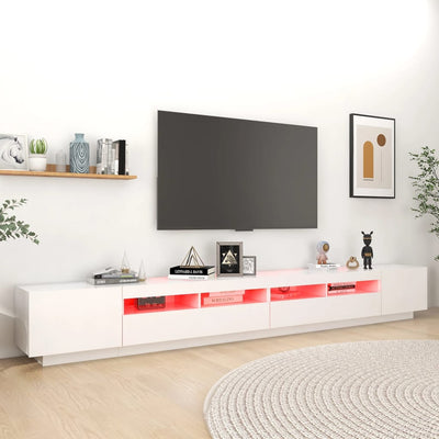 TV-taso LED-valoilla valkoinen 300x35x40 cm