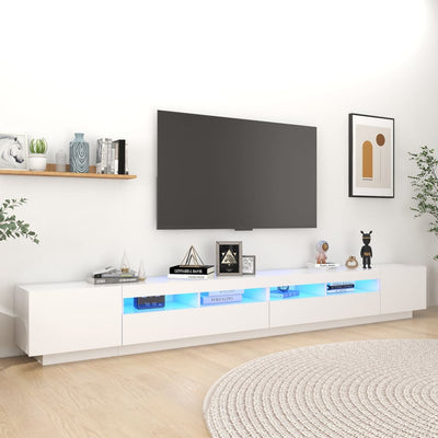 TV-taso LED-valoilla valkoinen 300x35x40 cm