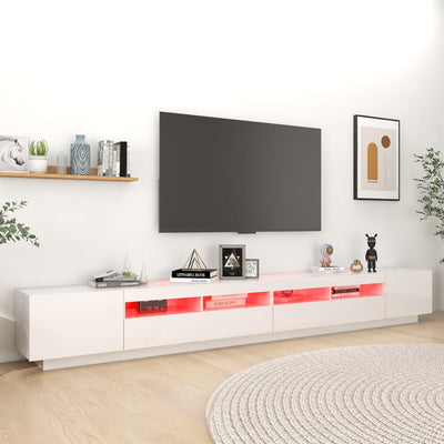 TV-taso LED-valoilla korkeakiilto valkoinen 300x35x40 cm