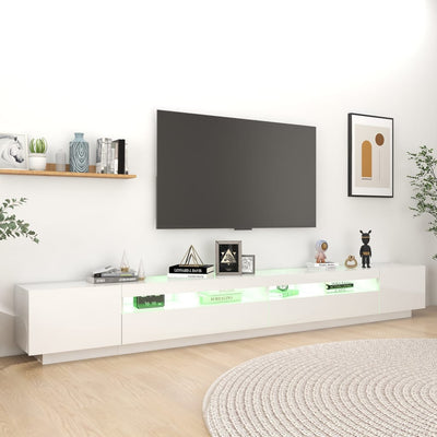 TV-taso LED-valoilla korkeakiilto valkoinen 300x35x40 cm