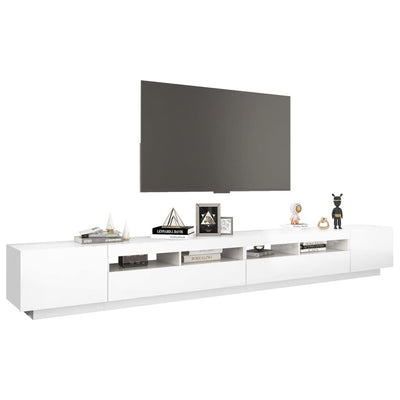 TV-taso LED-valoilla korkeakiilto valkoinen 300x35x40 cm