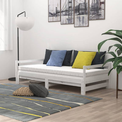 Päivävuode ulosvedettävä valkoinen täysi mänty 2x (90x200) cm