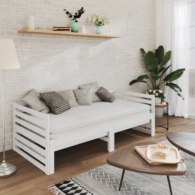 Päivävuode ulosvedettävä valkoinen täysi mänty 2x (90x200) cm