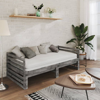 Päivävuode ulosvedettävä harmaa täysi mänty 2x (90x200) cm