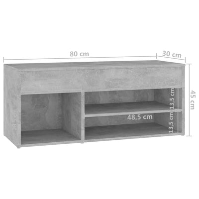 Kenkien säilytyspenkki betoninharmaa 80x30x45 cm tekninen puu