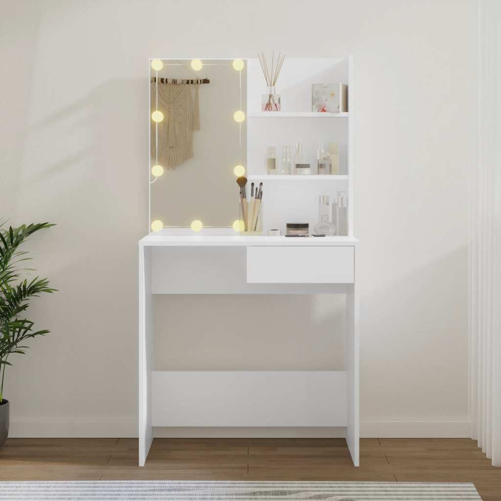 Peilipöytä Flintoaca LED-valoilla valkoinen 74,5x40x141cm