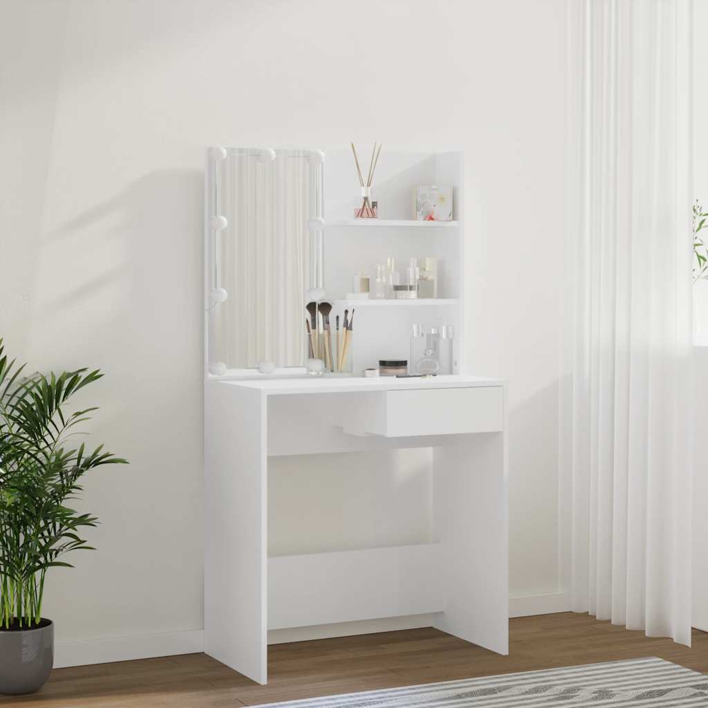 Peilipöytä Flintoaca LED-valoilla valkoinen 74,5x40x141cm