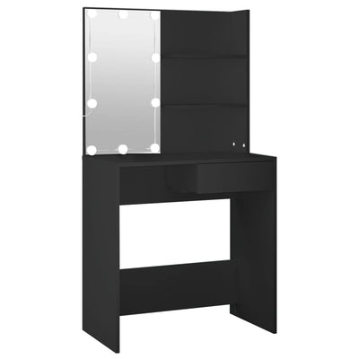 Peilipöytä LED-valoilla musta 74,5x40x141 cm