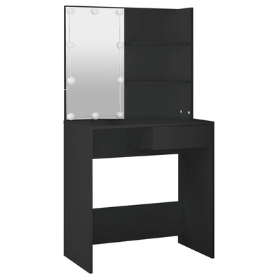 Peilipöytä LED-valoilla musta 74,5x40x141 cm