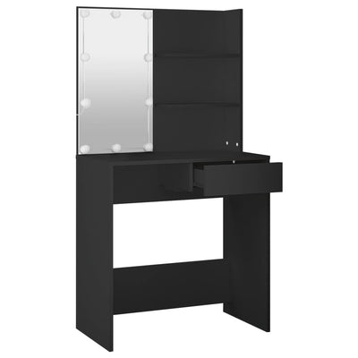 Peilipöytä LED-valoilla musta 74,5x40x141 cm