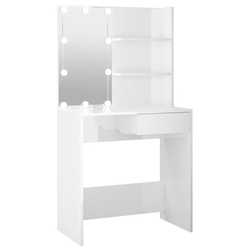 Flintoaca valkoinen peilipöytä LED-valoilla 74,5x40x141cm