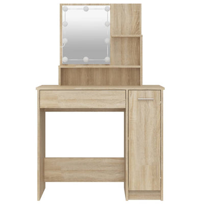 Peilipöytä LED-valoilla Sonoma-tammi 86,5x35x136 cm