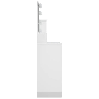 Peilipöytä LED-valoilla korkeakiilto valkoinen 86,5x35x136 cm