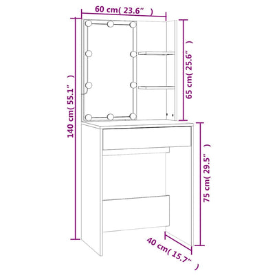 Valkoinen peilipöytä led-valoilla Corci 60x40x140cm