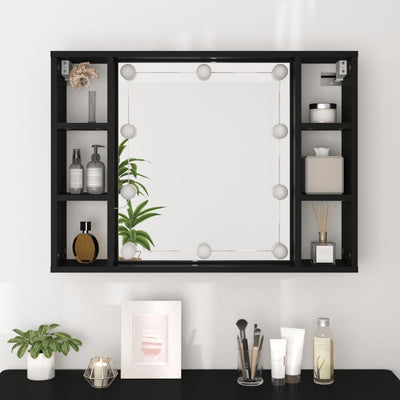 Peilikaappi LED-valoilla musta 76x15x55 cm