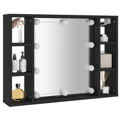 Peilikaappi LED-valoilla musta 76x15x55 cm