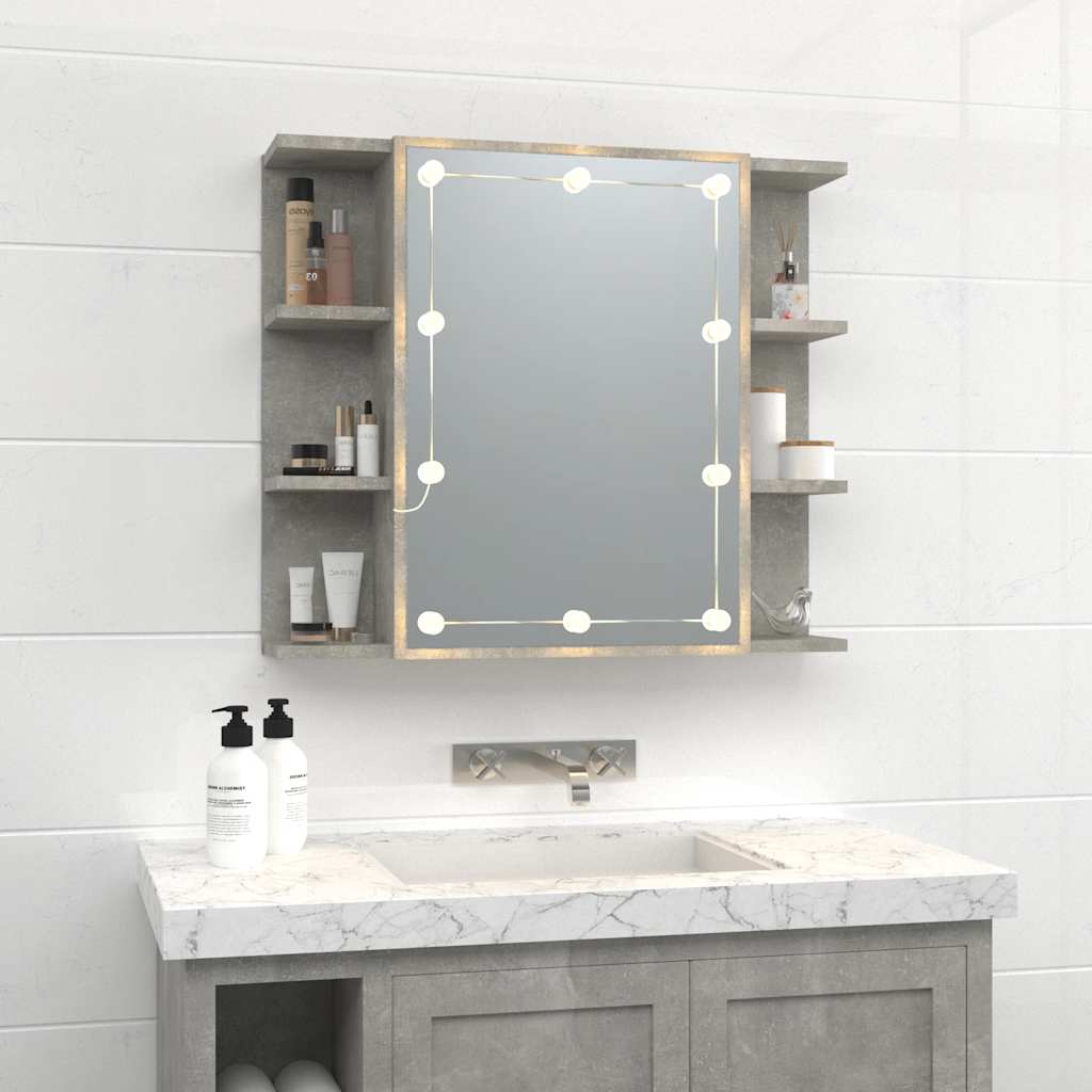 Betoninharmaa peilikaappi led-valoilla Roby 70x16,5x60cm