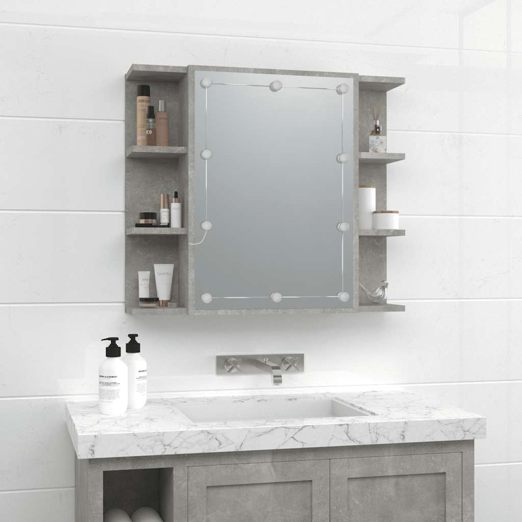 Betoninharmaa peilikaappi led-valoilla Roby 70x16,5x60cm