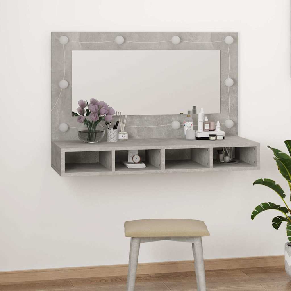 Betoninharmaa peilikaappi led-valoilla Mariusiana 90x31,5x62cm