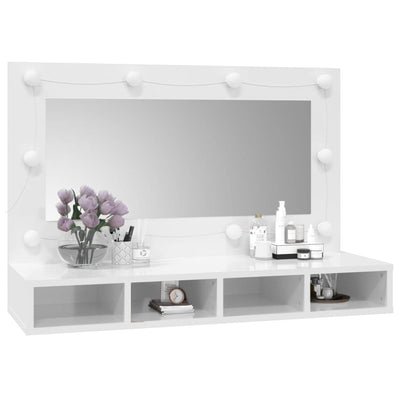 Peilikaappi LED-valoilla korkeakiilto valkoinen 90x31,5x62 cm