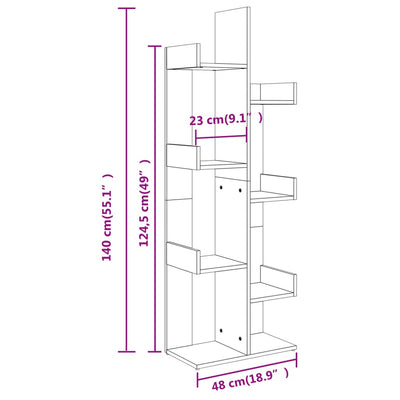 Kirjahylly betoninharmaa 48x25,5x140 cm lastulevy