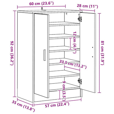 Betoninharmaa kenkäkaappi Tibor 60x35x92cm (puinen)