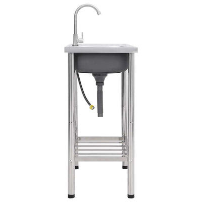 Ruostumaton teräs leirintäalueen pesuallas hanalla Alexandry