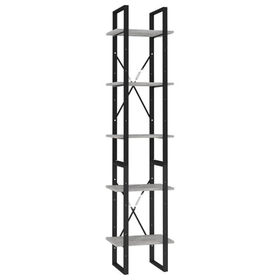 5-tasoinen kirjahylly betoninharmaa 40x30x175 cm tekninen puu