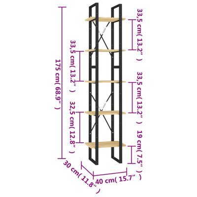 Mänty kirjahylly Panaitina 40x30x175cm (5-tasoinen)