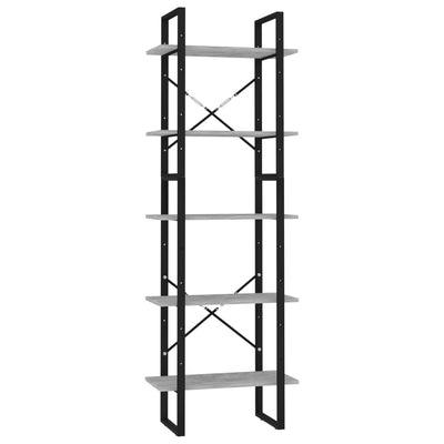 5-tasoinen kirjahylly betoninharmaa 60x30x175 cm tekninen puu