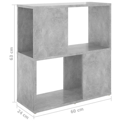 Kirjahylly betoninharmaa 60x24x63 cm lastulevy