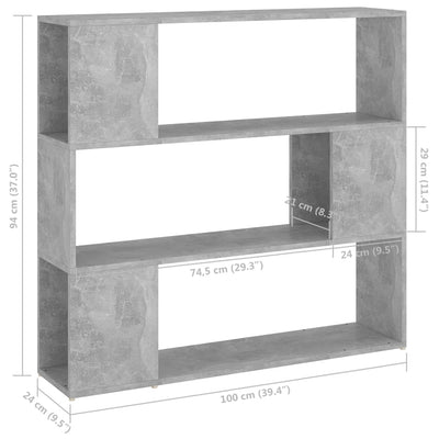 Kirjahylly/tilanjakaja betoninharmaa 100x24x94 cm