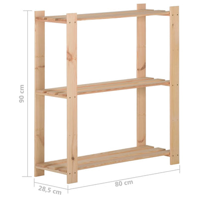 3-kerroksinen varastohylly 80x28,5x90 cm täysi mänty