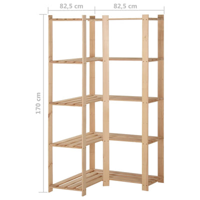 5-kerroksinen varaston kulmahylly 82,5x82,5x170 cm täysi mänty