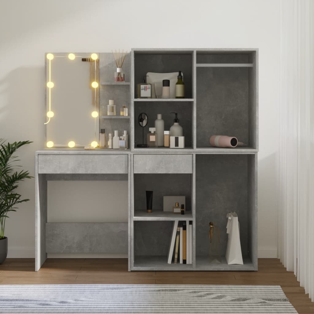 Betoninharmaa led-peilipöytä kahdella kaapilla Giomaldt (puinen)