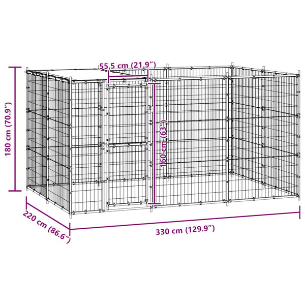 Koiran ulkohäkki katolla teräs 7,26 m²