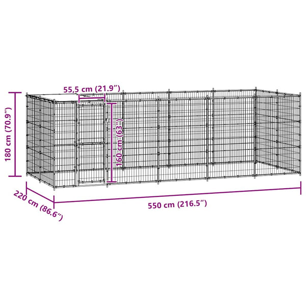 Koiran ulkohäkki katolla teräs 12,1 m²