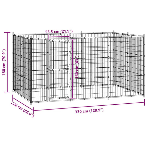 Koiran ulkohäkki teräs 7,26 m²
