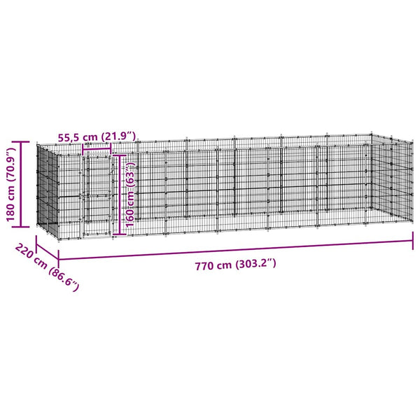 Koiran ulkohäkki teräs 21,78 m²