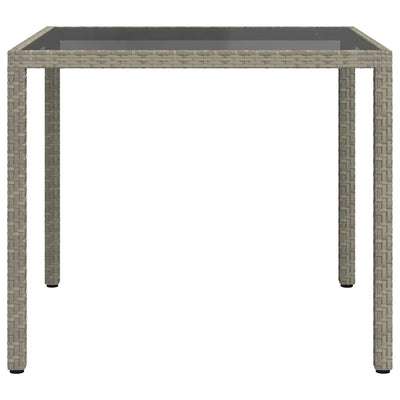 Harmaa puutarhapöytä Teoharie 90x90x75cm (karkaistu lasi ja polyrottinki)