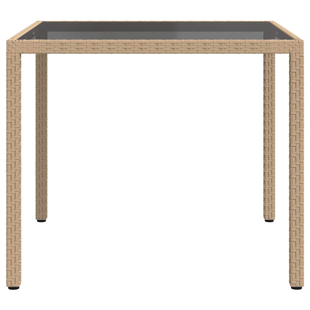 Beige puutarhapöytä Teoharie 90x90x75cm (karkaistu lasi ja polyrottinki)