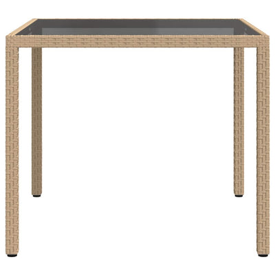 Beige puutarhapöytä Teoharie 90x90x75cm (karkaistu lasi ja polyrottinki)