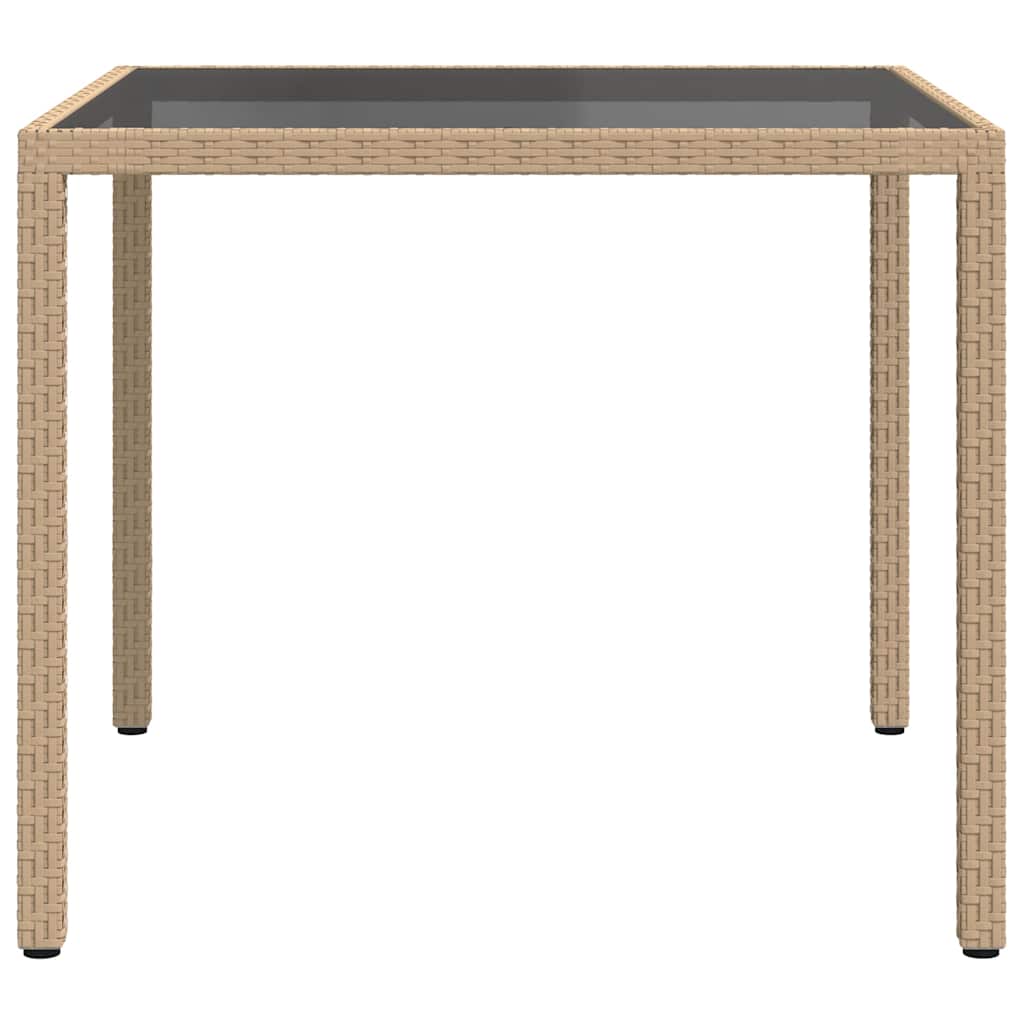 Beige puutarhapöytä Teoharie 90x90x75cm (karkaistu lasi ja polyrottinki)
