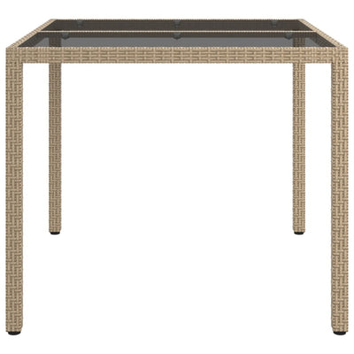 Puutarhapöytä 90x90x75 cm karkaistu lasi ja polyrottinki beige