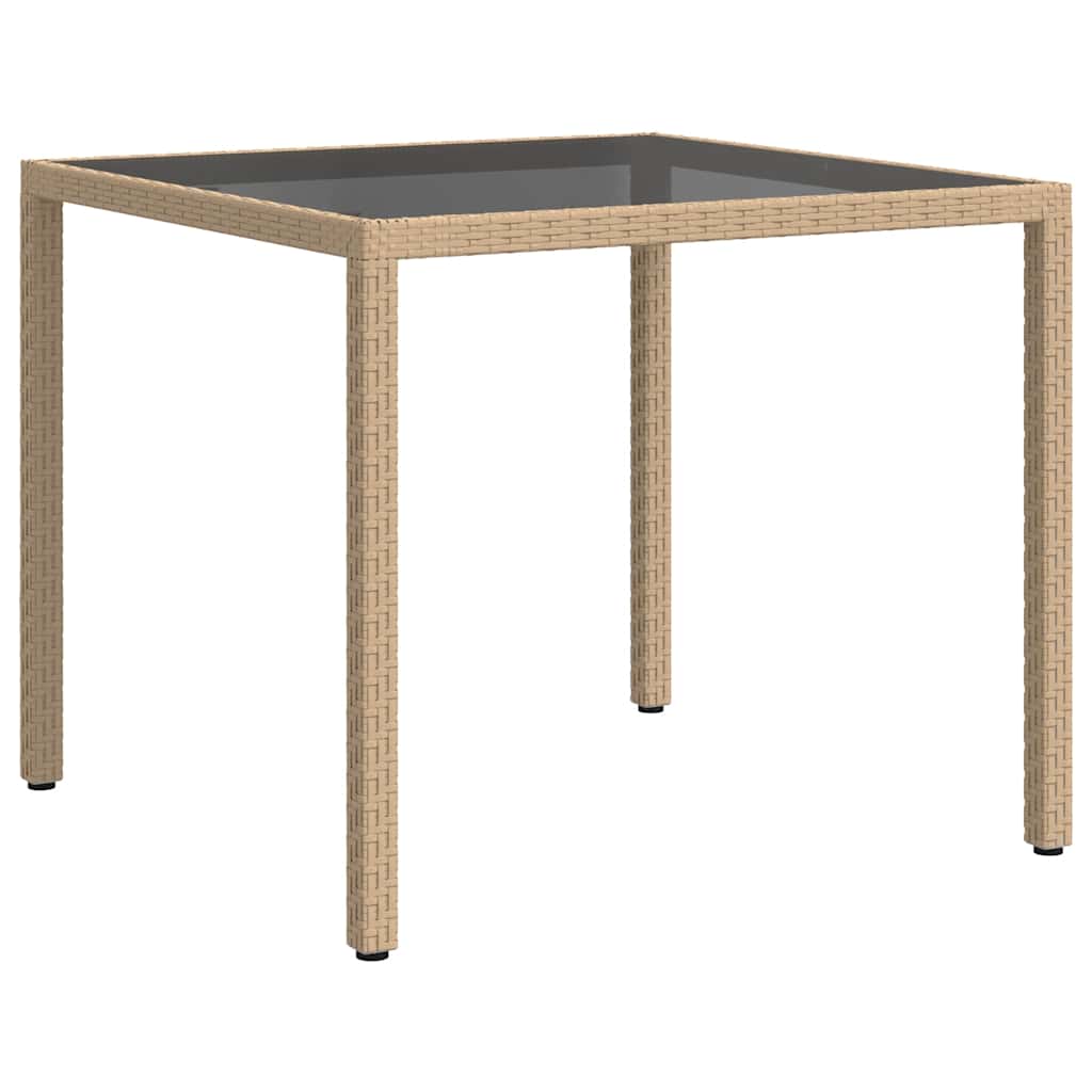 Beige puutarhapöytä Teoharie 90x90x75cm (karkaistu lasi ja polyrottinki)