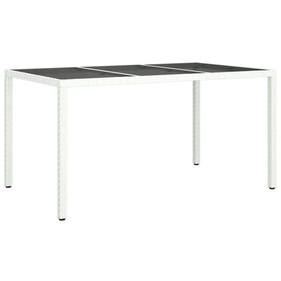 Puutarhapöytä 150x90x75cm karkaistu lasi ja polyrottinki valk.