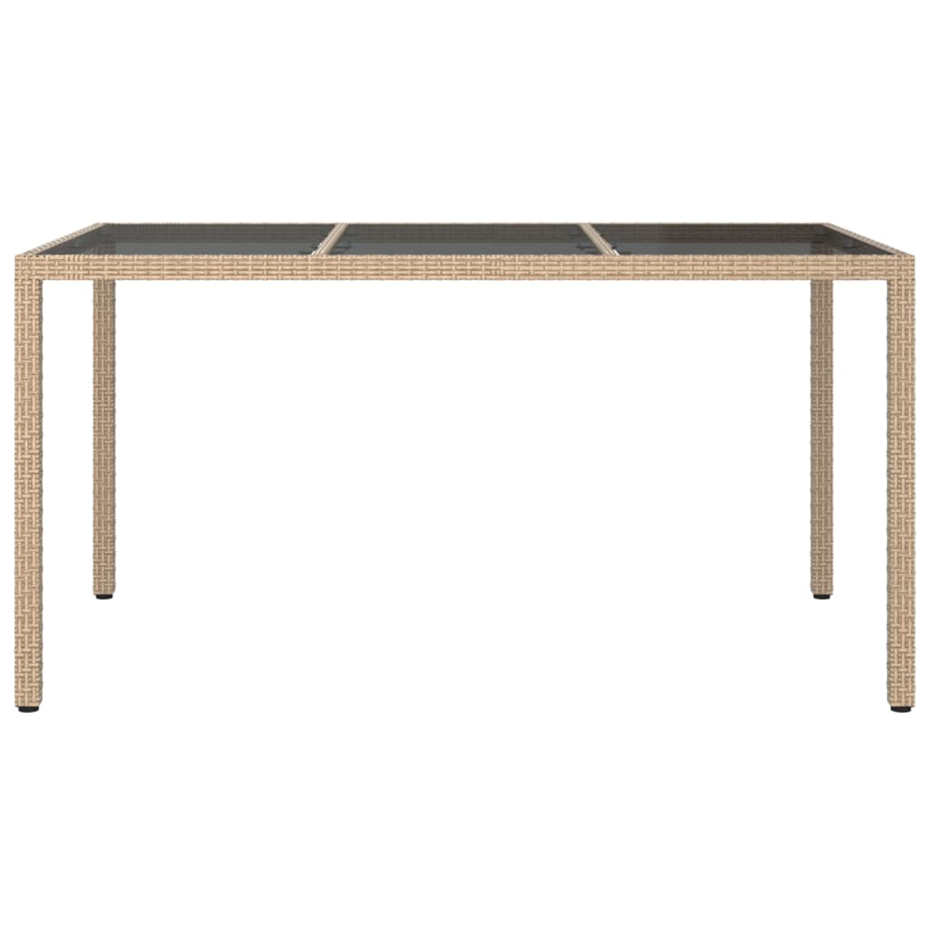 Beige puutarhapöytä Teoharie 150x90x75cm (karkaistu lasi ja polyrottinki)