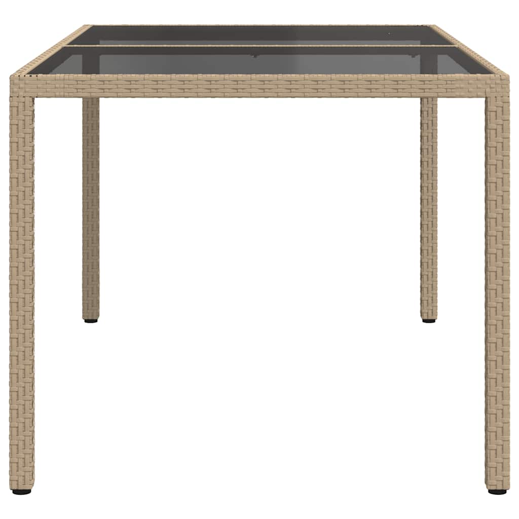Beige puutarhapöytä Teoharie 150x90x75cm (karkaistu lasi ja polyrottinki)