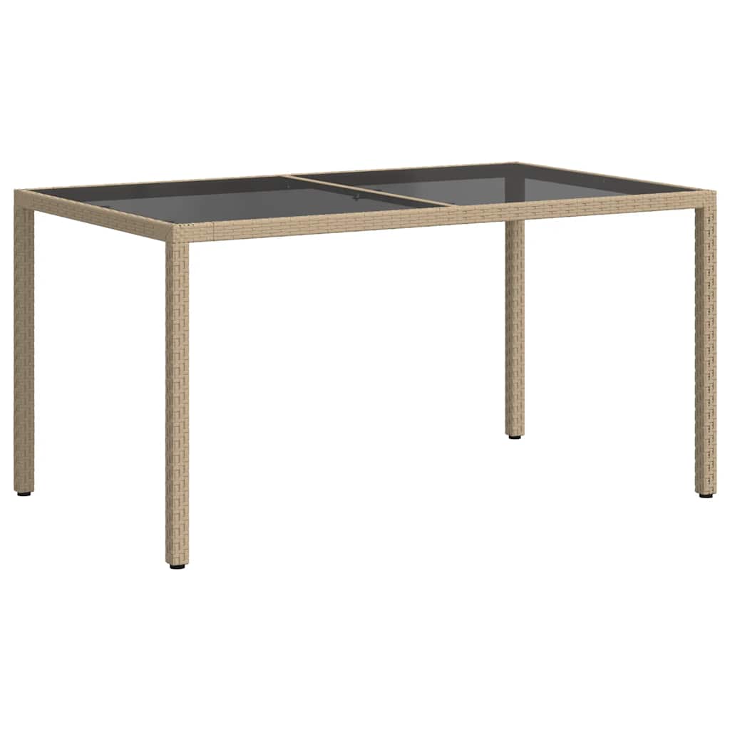 Beige puutarhapöytä Teoharie 150x90x75cm (karkaistu lasi ja polyrottinki)